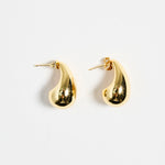 gold-plated brass stud earrings with a smooth, teardrop shape, photographed flat on a white background.
