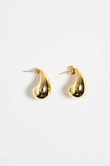 gold-plated brass stud earrings with a smooth, teardrop shape, photographed flat on a white background.
