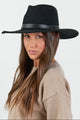 Tessa Black Stacked Trim Panama Adjustable Wool Hat