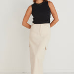 Frank Ivory Cotton Utility Midi Skirt WW Skirt Among the Brave   