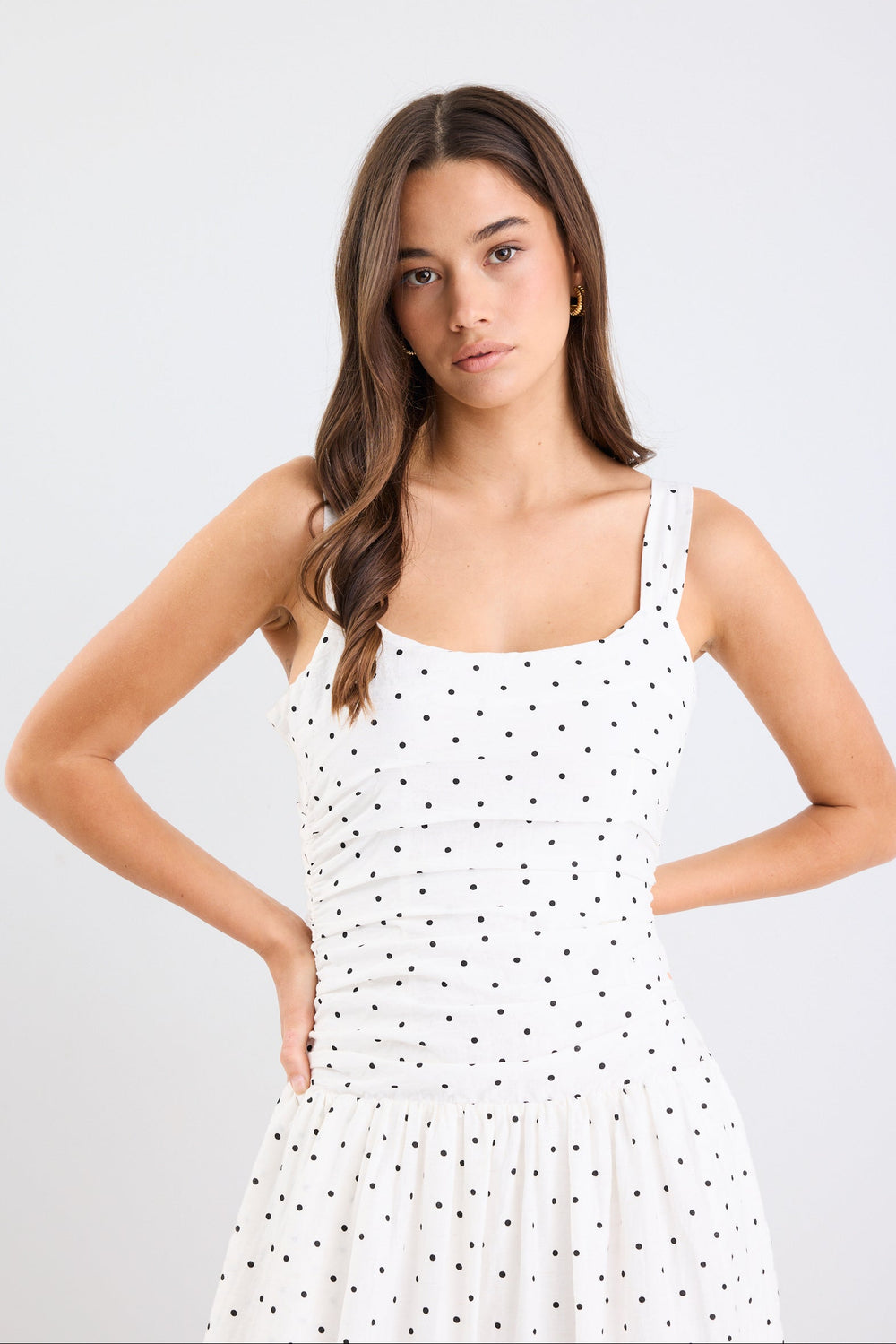Tide Cream Polka Dot Pleated Bodice Stra