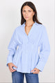 Timekeeper Ice Blue Cotton Poplin Corset Detail Waist Shirt