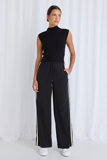 Townie Black Stripe Side Tape Wide Leg Pants