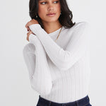 Trace White Sheer LS Knit Top