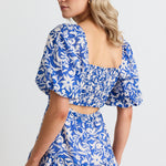 Tranquillity Blue Batik SS Cut Out Tiered Midi Dress