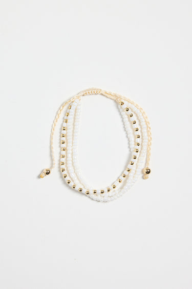 Triple Bead White Gold White Bracelet