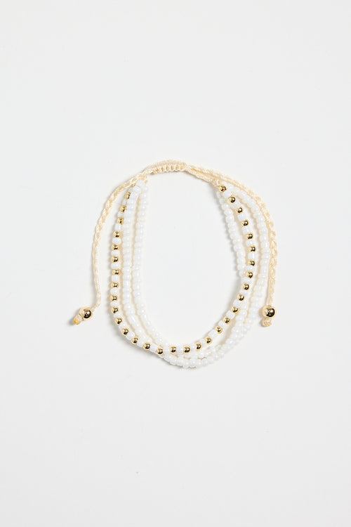 Triple Bead White Gold White Bracelet