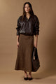 Companion Chocolate Caramel Check Cotton Blend Bias Maxi Skirt