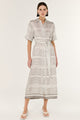 Siphon Geometric White Satin Twill Midi SS Shirt Dress