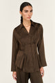 Solace Chocolate Darted Waist LS Satin Shirt