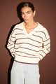 Elara Cream Chocolate Stripe Polo Knit Jumper