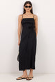 Unfold Black Linen Wrap Tie Front Maxi Dress