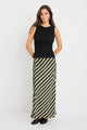 Stunning Khaki Black Stripe Satin Bias Midi Skirt