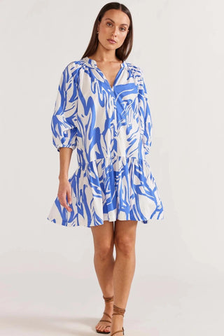 Mariella Blue White Smock Mini Dress