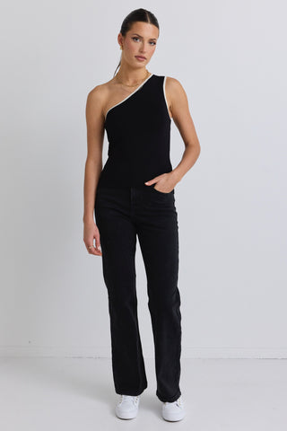 Farah Washed Black High Rise Soft Flare Jean