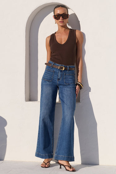 Zoey Marine Blue High Rise Wide Leg Pocket Jean
