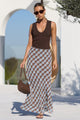 Jubilant Chocolate Ice Blue Check Georgette Pull On Bias Maxi Skirt