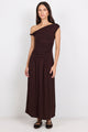 Vanguard Chocolate Off Shoulder Ruched Maxi Dress