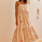 Venus Natural Flower Strappy Tiered Maxi Dress WW Dress By Rosa.   