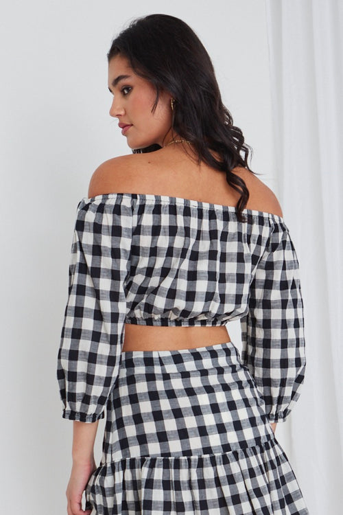 Versitile Black And White Gingham Cropped Elastic Top WW Top Georgia Mae   