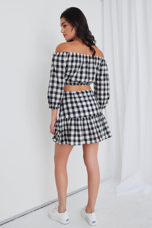 Flicker Black Gingham Tiered Mini Skirt WW Skirt Georgia Mae   