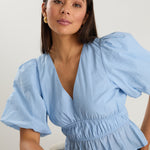 Vexing Ice Blue Puff Sleeve V Top