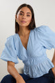 Vexing Ice Blue Puff Sleeve V Top