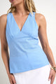 Vienna Mid Blue Linen Viscose V Neck Sleeveless Top