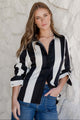 Solidify Satin Black White Stripe Fitted Shirt
