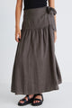 Impact Dark Olive Linen Tiered Wrap Maxi Skirt