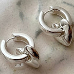 Wave Recycled Chunky Heart Hoops Silver Plated EOL Earrings