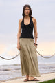 Pepe Khaki Ramie Pintuck Waist Tiered Midi Skirt