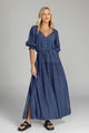 Whispered Promises Navy Button Front Mid Sleeve Maxi Dress