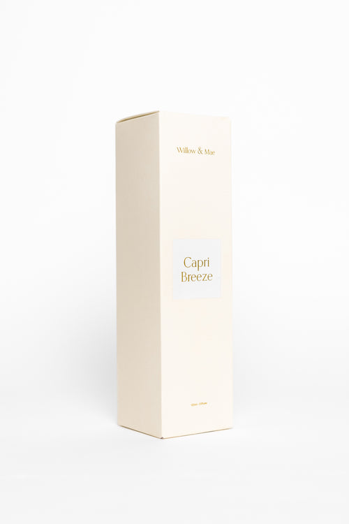 Tall white box with 'Capri Breeze' text on a white background