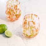 Stemless Orange White Splatter Wine Glass