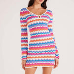 Model wears stripe knit mini dress