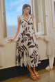 Wishful Chocolate Leaves Cotton Tie Strap Tiered Maxi Dress