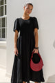 Wren Black Linen Blend SS Shirred Bodice Midi Dress