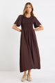 Wren Chocolate Linen Blend SS Shirred Bodice Midi Dress