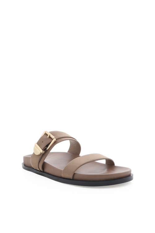 brown sandal with gold detailing