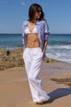 Wellness White Linen Pull On Wide Leg Pants