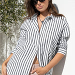 You Got This White Black Stripe Cotton Poplin Oversized Boyfriend Shirt