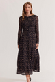 Zadie Camel Black Geo Mesh LS Maxi Dress