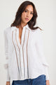 Zinnia White Ramie Lace Trim Long Sleeve Shirt