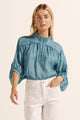 Adage Sea Blue Front Button Lace Detail SS Top