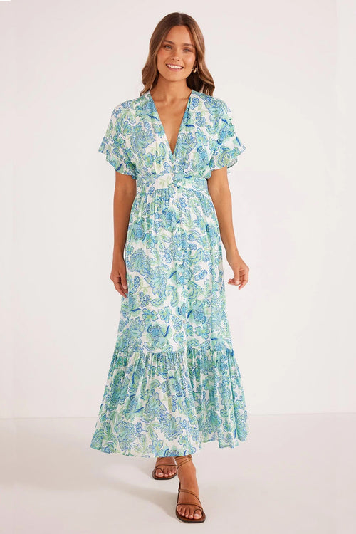 Alessia Blue Floral SS Midi Dress WW Dress Mink Pink   