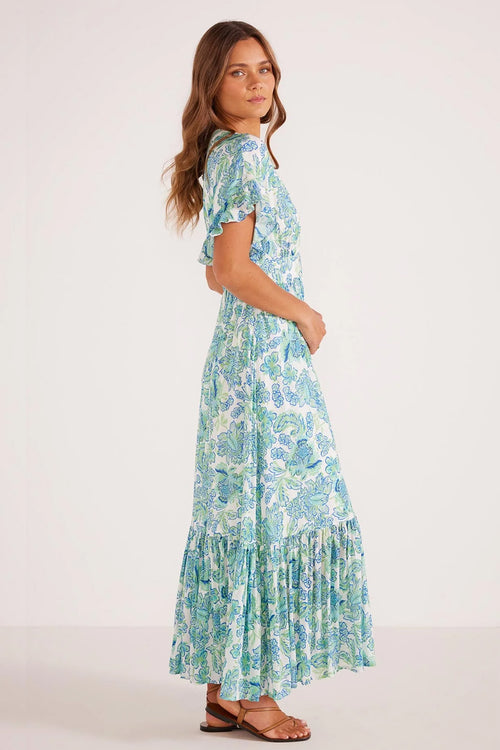 Alessia Blue Floral SS Midi Dress WW Dress Mink Pink   