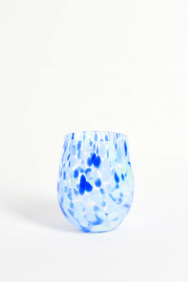 Stemless Blue Green Splatter Wine Glass