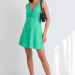 Allora Meadow Green Linen Sleeveless Button Front Mini Dress