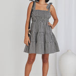 Arabella Black Gingham Shirred Tie Strappy Mini Dress WW Dress Ivy + Jack   